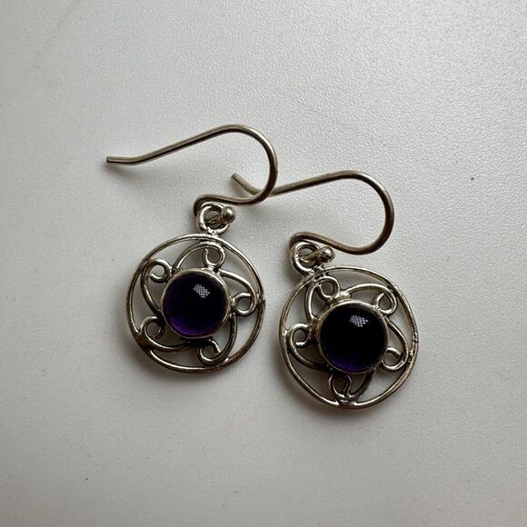 5mm amethyst cabochon dangle earrings in stamped sterling silver! - Picture 12 of 15